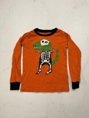 Gymboree Graphic Sleep T Shirt Orange 2000s Skull Print - Boys 7